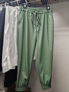 Dollhouse Faux Leather Jogger Pants - Green - Size L